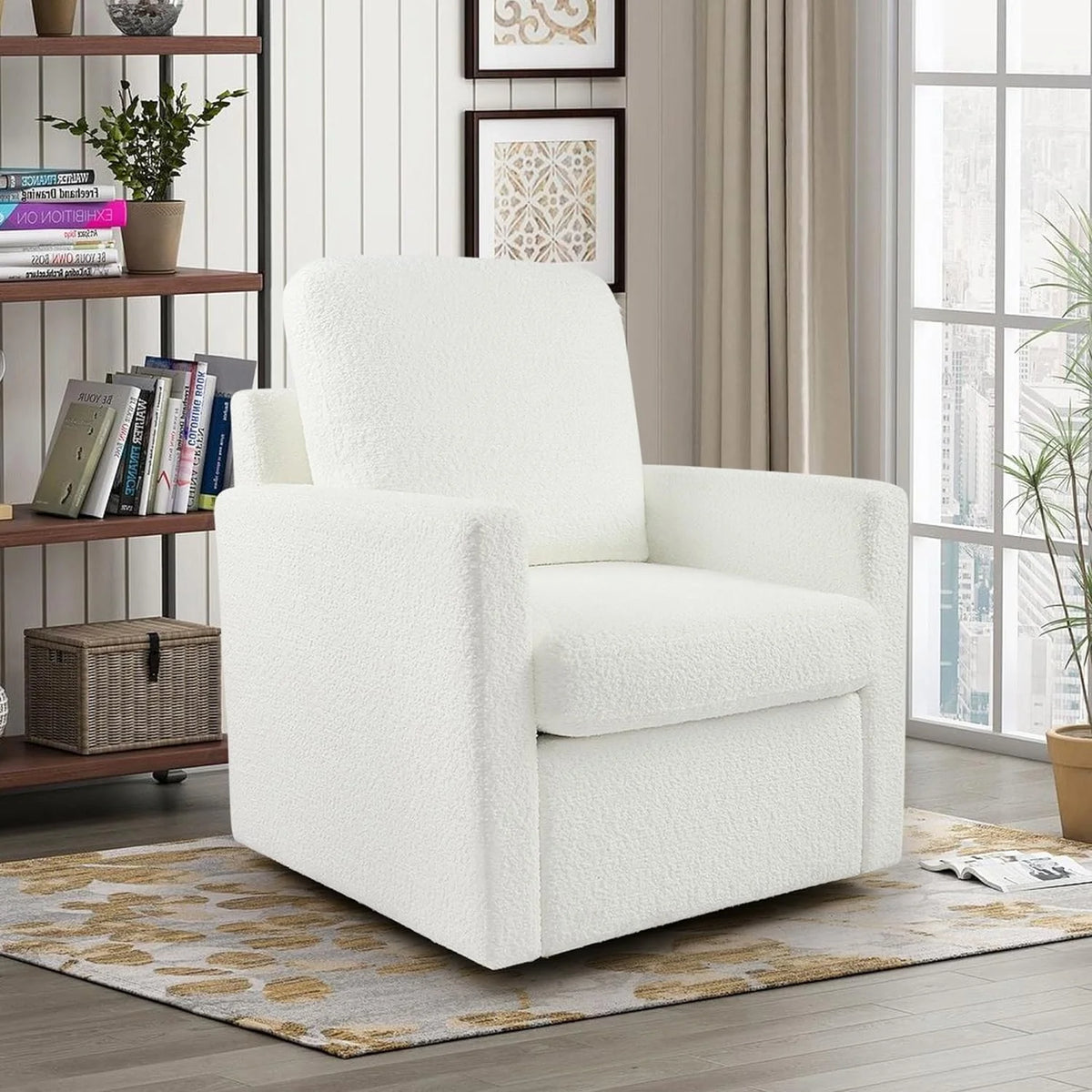White Furry Swivel Chair with Pillow and Cushion B1811
