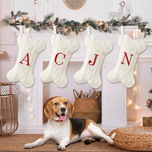 White Large Knit Dog Christmas Stocking with Initials O933124