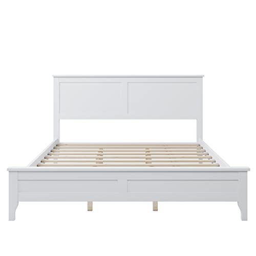 White Queen Wood Platform Bed Frame with Headboard P953