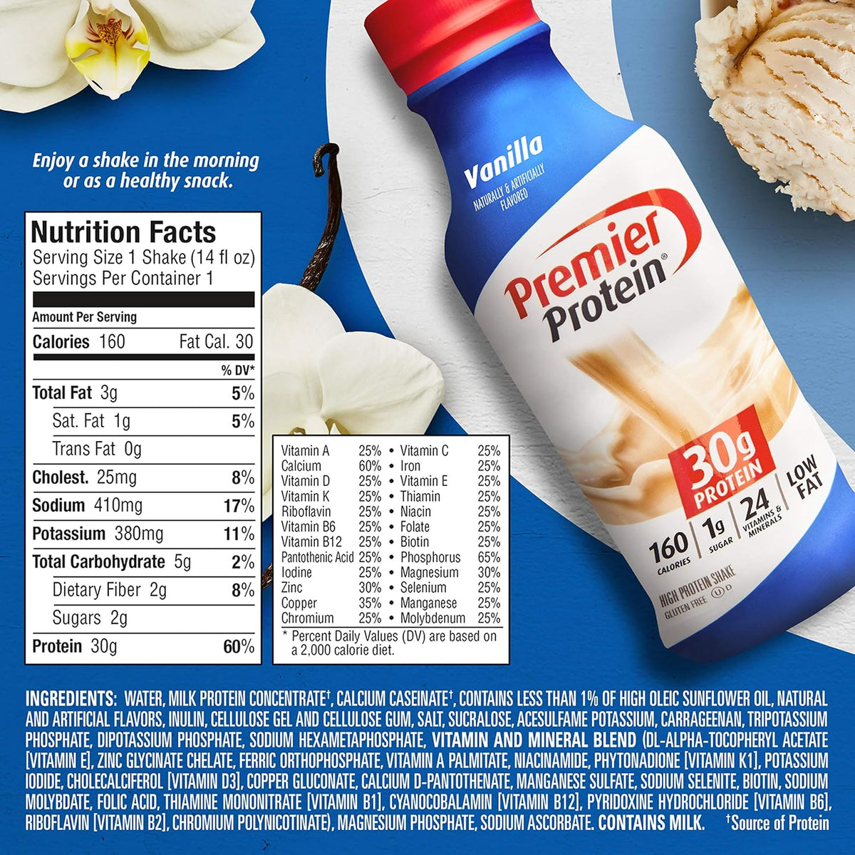 Vanilla Protein Shake 30g Protein 1g Sugar 14 fl oz 12 Pack C9371