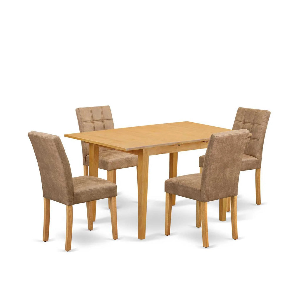 5 Piece Rectangle Kitchen Table with Leaf and 4 Chairs, Oak E244