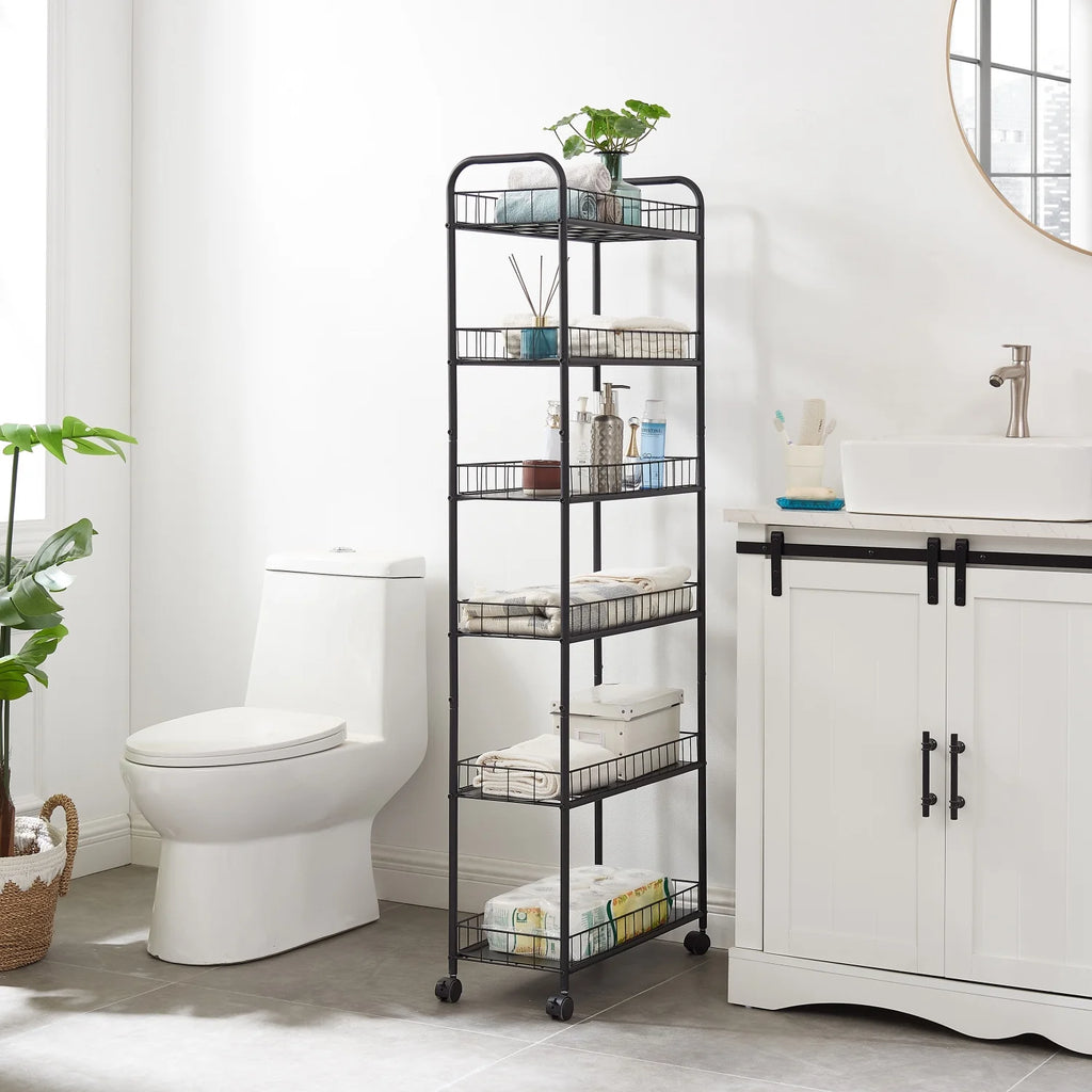 6-Tier Slim Rolling Metal Wire Storage Cart with Wheels T6881