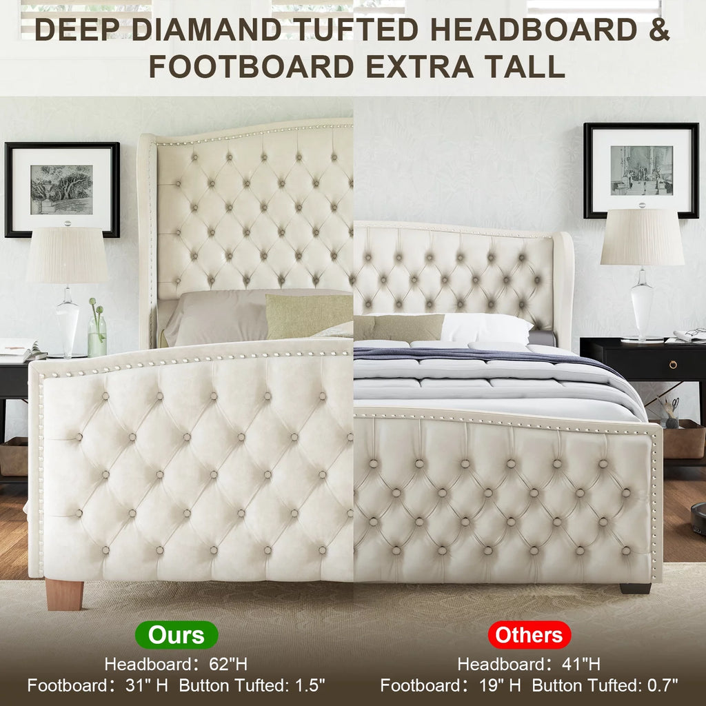 Cream Queen Size Platform Bed Frame B7398
