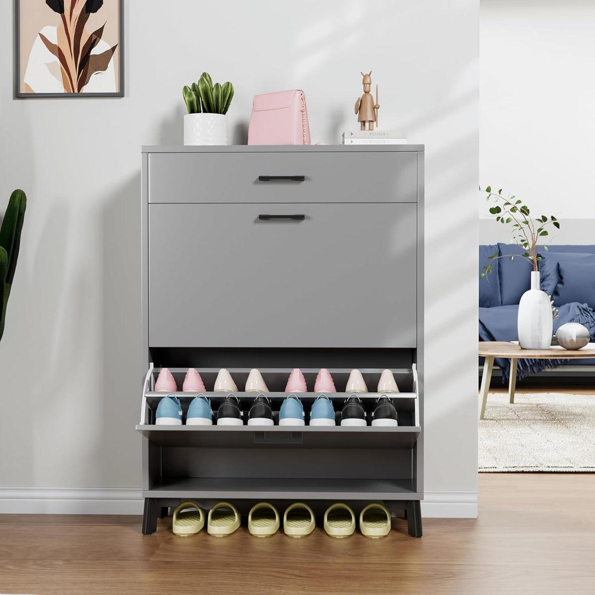 Gray 32" Slim Shoe Storage Cabinet Z4398