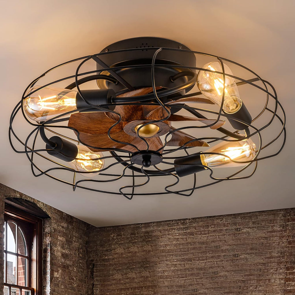 20'' Low Profile Caged Ceiling Fan with Lights Remote Control P8445