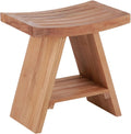 Teak Wood Shower Bench 17.7" Natural Finish Curved Seat I5465