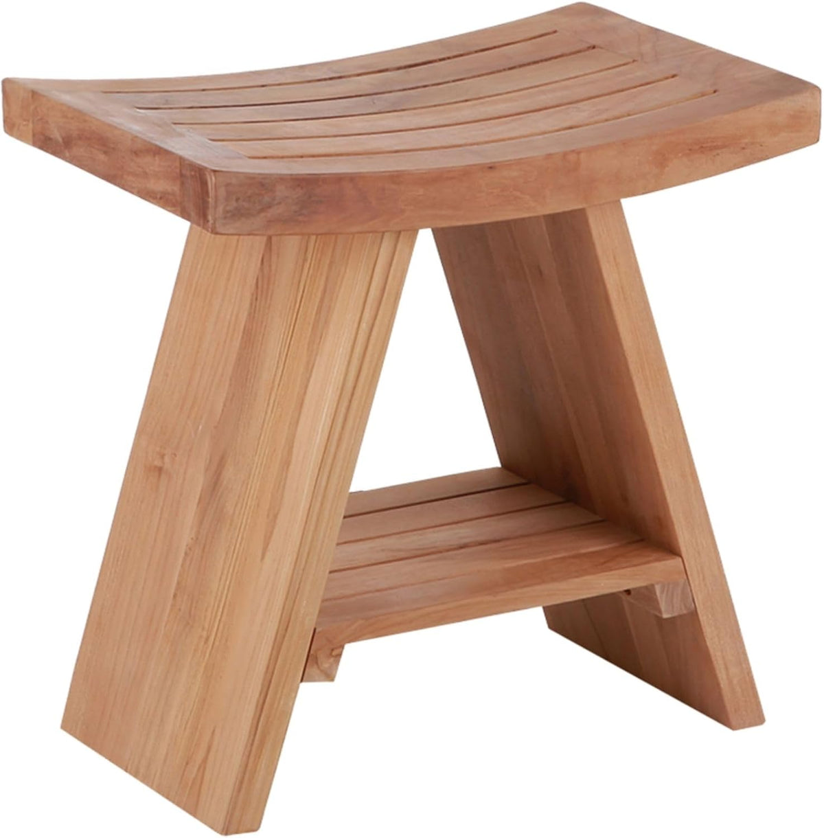 Teak Wood Shower Bench 17.7" Natural Finish Curved Seat I5465
