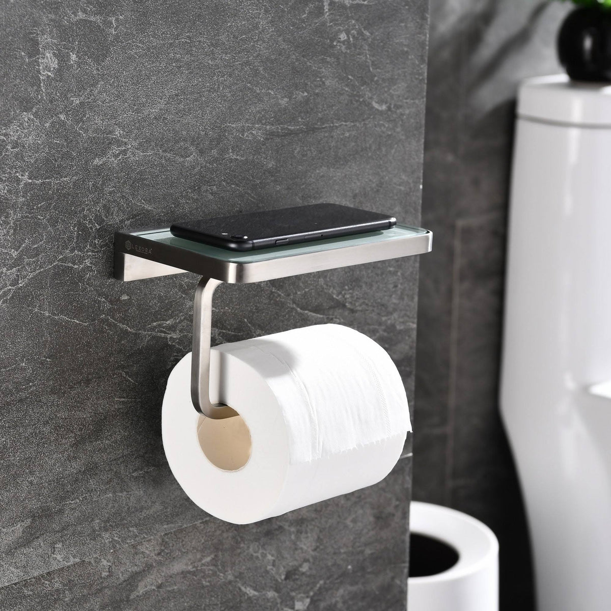 White Glass Shelf with Toilet Paper Holder S8805
