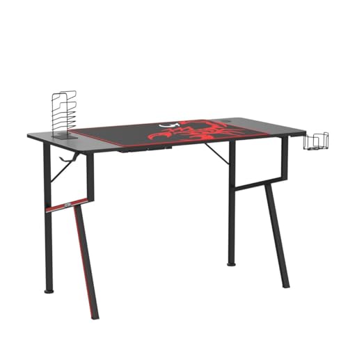 Black 47 Inch Gaming Desk with Mouse Pad Headset Hook Cup Holder Controller Stand R86074