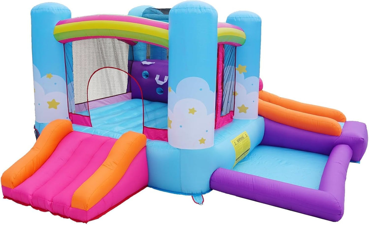 Inflatable Bounce House with Air Blower, Ball Pit, Slides, Reinforced PVC Bounce Floor U7879