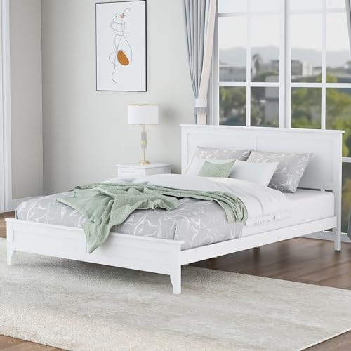 White Queen Wood Platform Bed Frame with Headboard P953