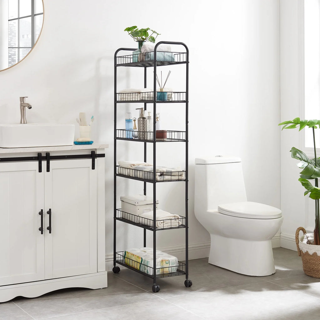 6-Tier Slim Rolling Metal Wire Storage Cart with Wheels T6881