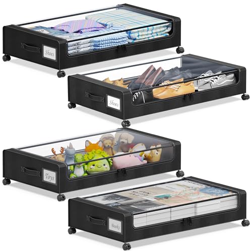 Black 2-Pack XXL 60L Rolling Metal Under Bed Storage Bins with Lids O175514