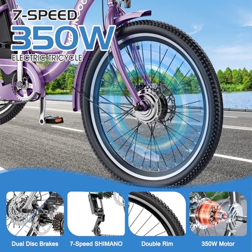 350W 36V 7 Speeds 3 Wheels Electric Tricycle with Large Basket C6341