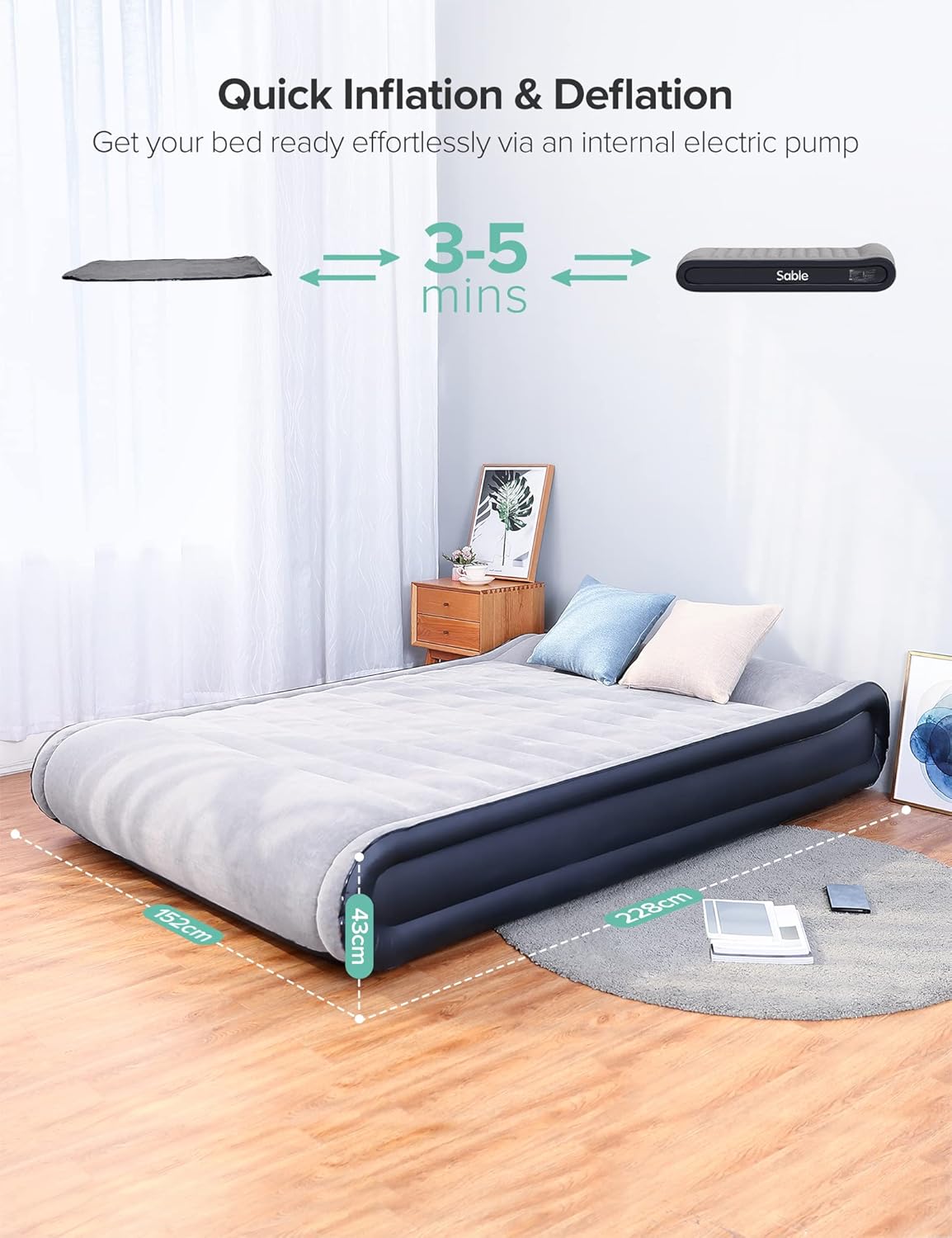 Queen Air Mattress with Built in Pump Inflatable Air Bed E32827