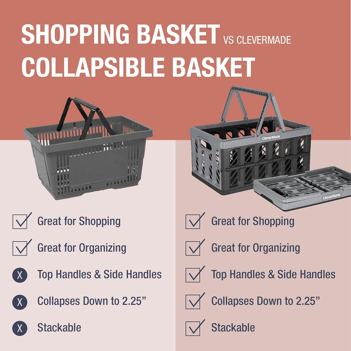 Collapsible Storage Bin with Lid, Tan, 3PK - 62L & Collapsible Shopping Basket, Ocean, 3PK - 24L Z9509