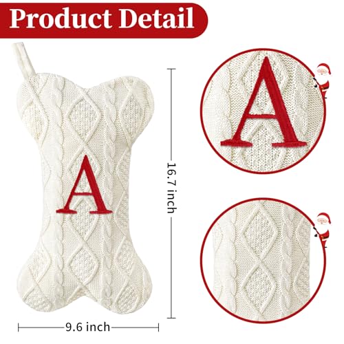 White Large Knit Dog Christmas Stocking with Initials O933124