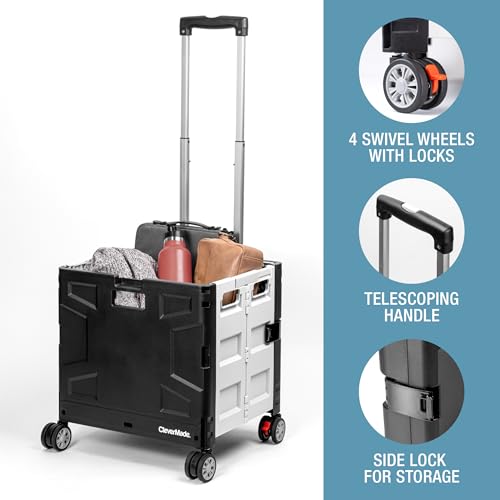35L Black/Cream Collapsible Wheeled Crate with Lid H15916