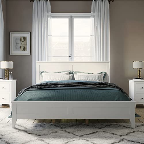 White Queen Wood Platform Bed Frame with Headboard P953