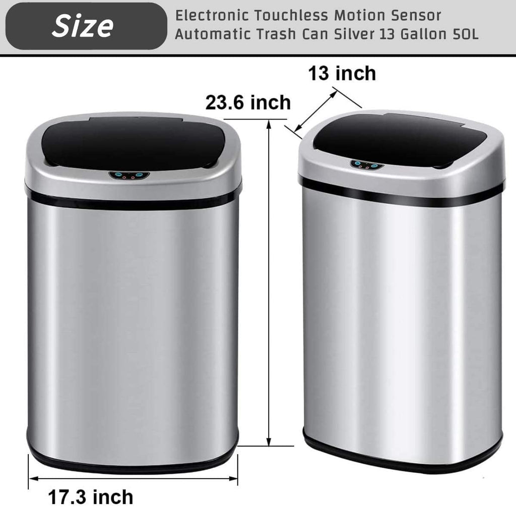 13 Gallon Stainless Steel Motion Sensor Trash Can with Lid O865