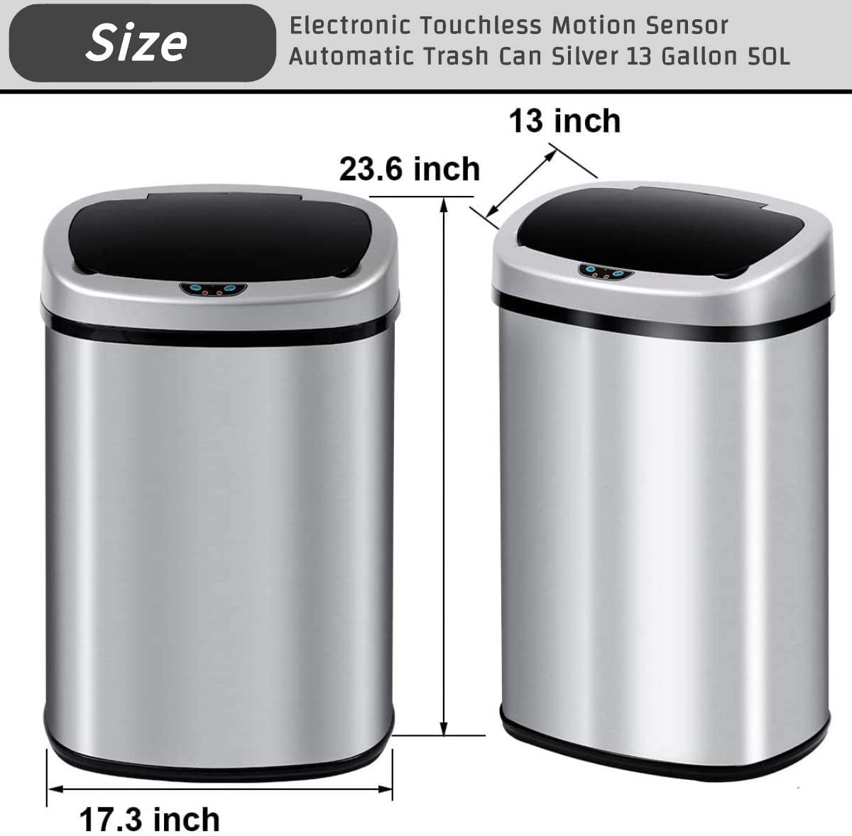 13 Gallon Stainless Steel Motion Sensor Trash Can with Lid O865