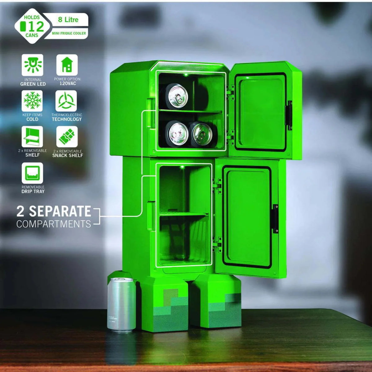 Minecraft Green Creeper Body 12 Can Mini Fridge 8L 2 Door J126