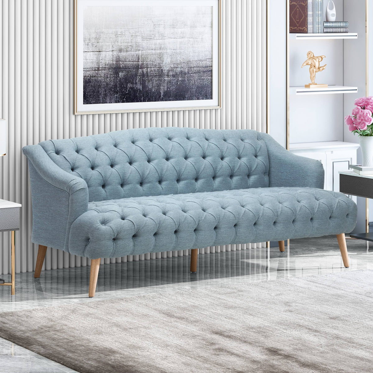 Light Blue Fabric 3 Seater Sofa N55093