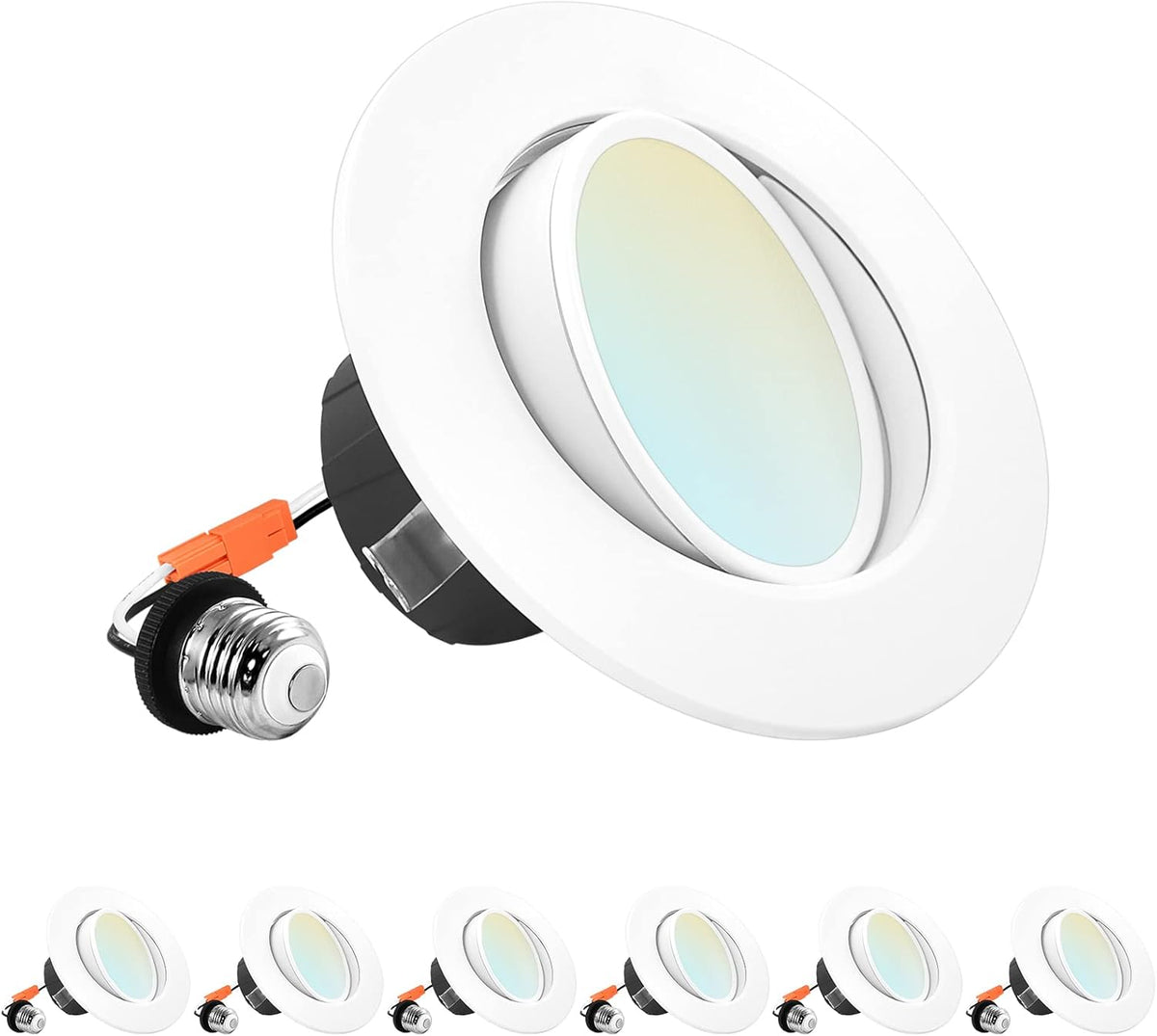 4 Inch Gimbal LED Recessed Lighting, 5 Color Selectable, Dimmable, 6 Pack K6267