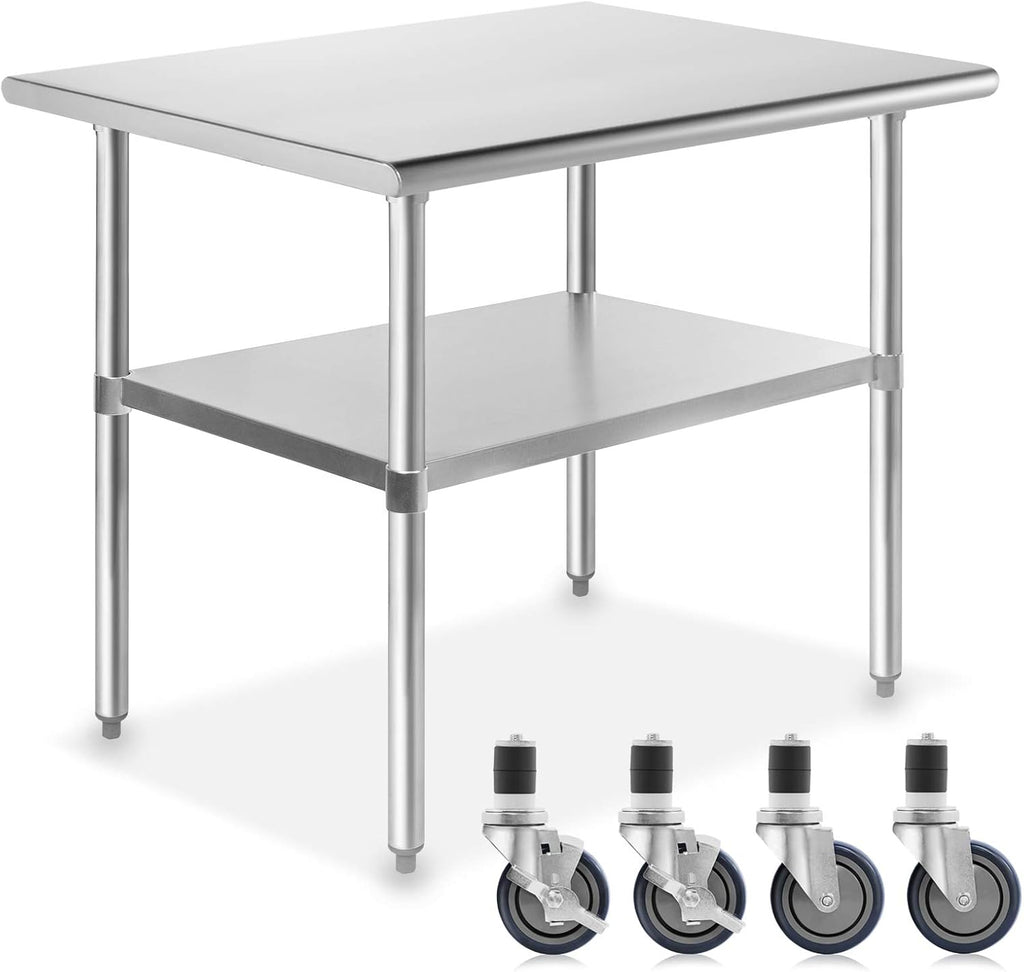 Stainless Steel Commercial Kitchen Prep & Work Table with 4 Casters Q65380
