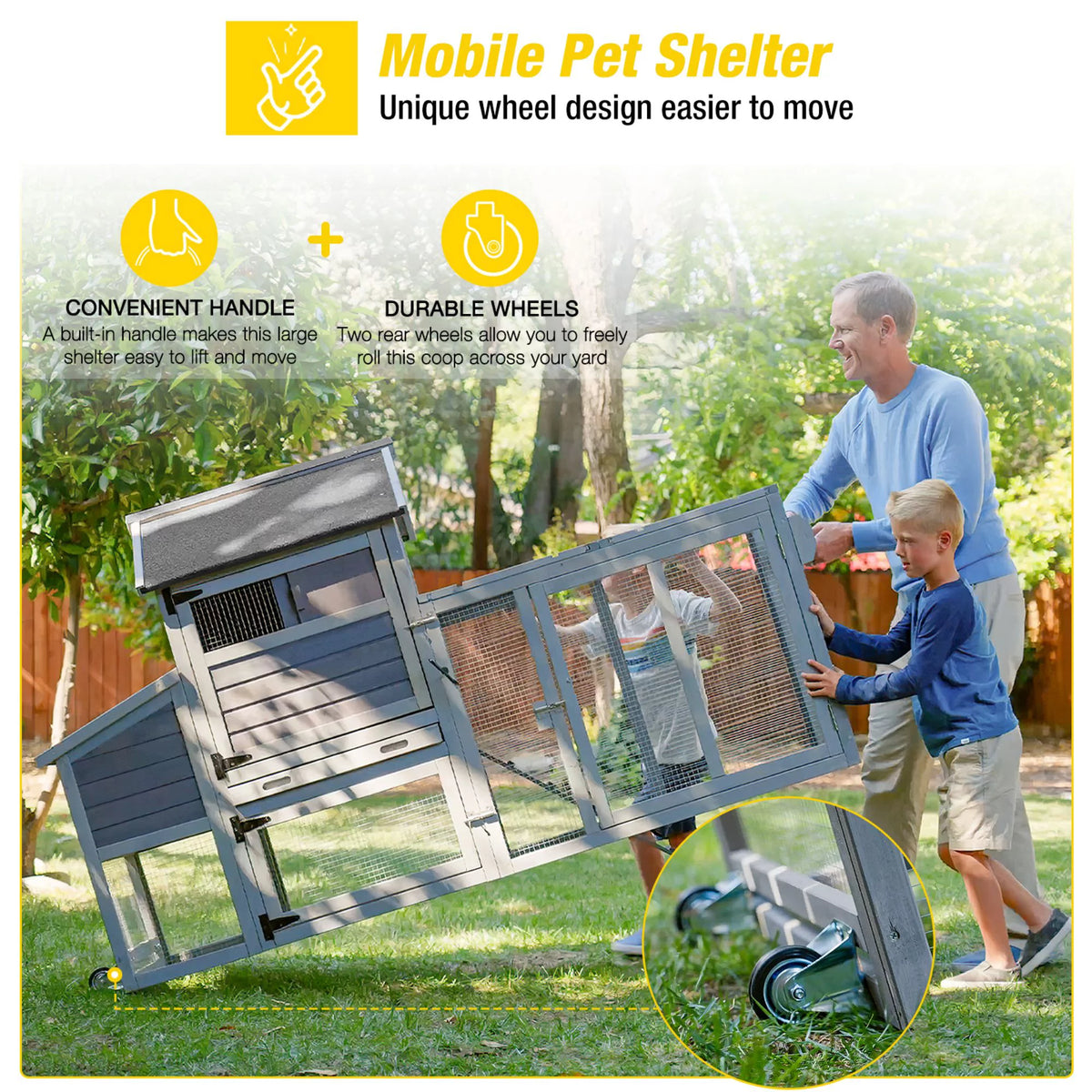81" Wooden Chicken Coop with Wheels Z86116
