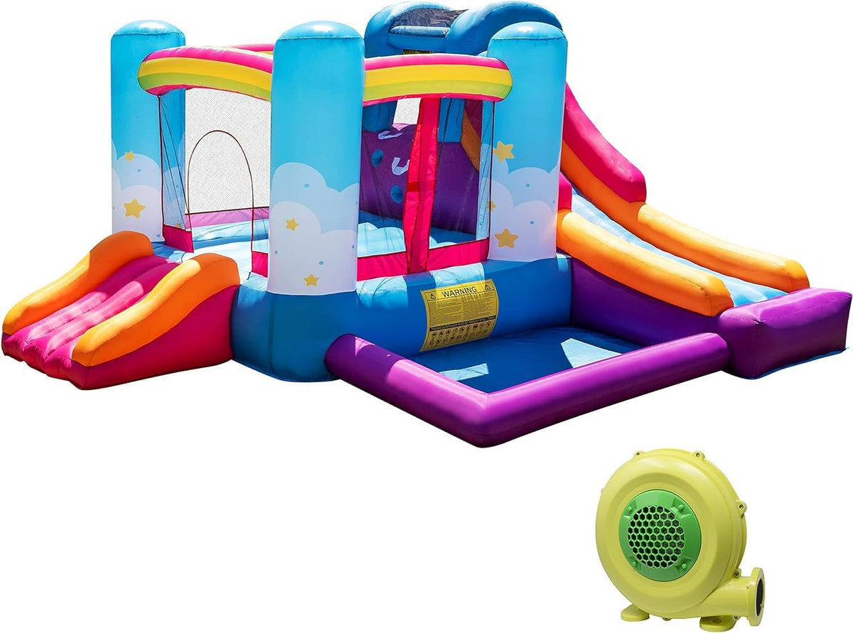 Inflatable Bounce House with Air Blower, Ball Pit, Slides, Reinforced PVC Bounce Floor U7879
