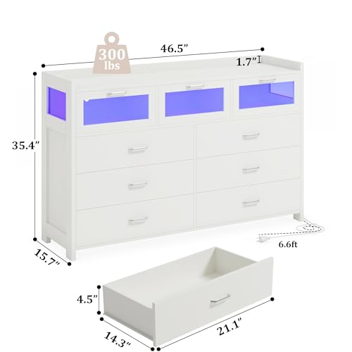 Black 9 Drawer Wood Dresser with LED Lights and Charging Station Y6922
