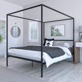 Queen Size Gold Metal Canopy Platform Bed Frame with Wooden Slats Q742