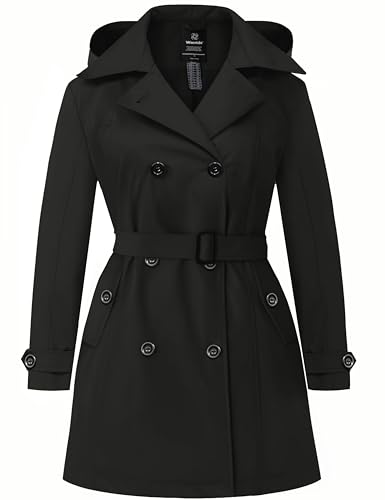 Women's Plus Size Double-Breasted Waterproof Trench Coat with Detachable Hood Q2418