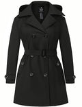 Women's Plus Size Double-Breasted Waterproof Trench Coat with Detachable Hood Q2418