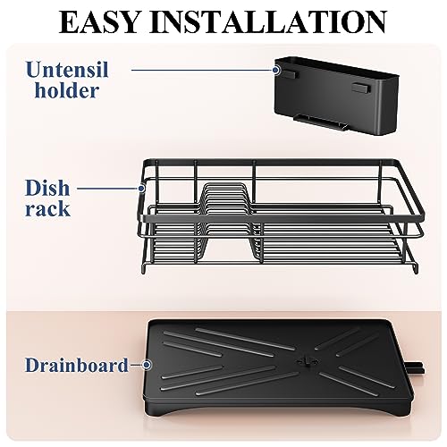 White Large Dish Rack with Drainboard and Utensil Holder B390561