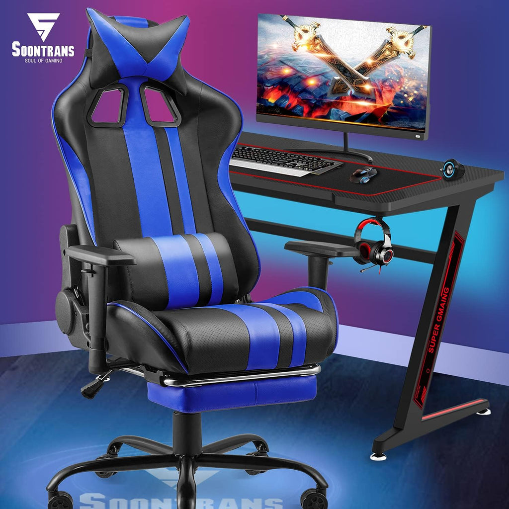Gaming Chair with Footrest Ergonomic Desk Chair Royal Blue P80700