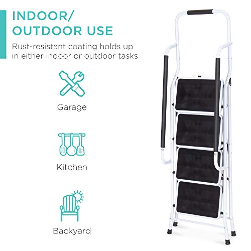 4-Step Folding Step Stool with Padded Hand Grips, Non Slip Rubber Feet, Attachable Tool Bag N302