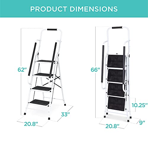 4-Step Folding Step Stool with Padded Hand Grips, Non Slip Rubber Feet, Attachable Tool Bag N302