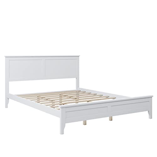White Queen Wood Platform Bed Frame with Headboard P953