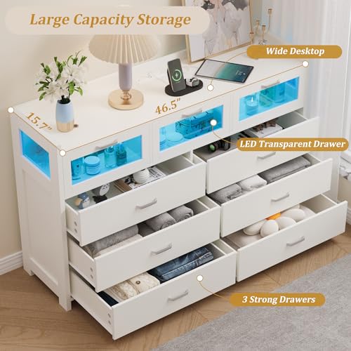 Black 9 Drawer Wood Dresser with LED Lights and Charging Station Y6922