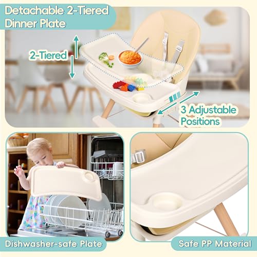 Beige 6-in-1 Convertible Baby High Chair with Cushion E7463