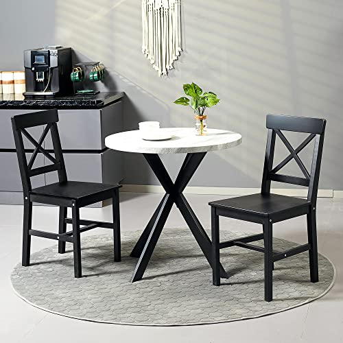 Black Wooden Cross Back Dining Chairs Set of 2 Q577
