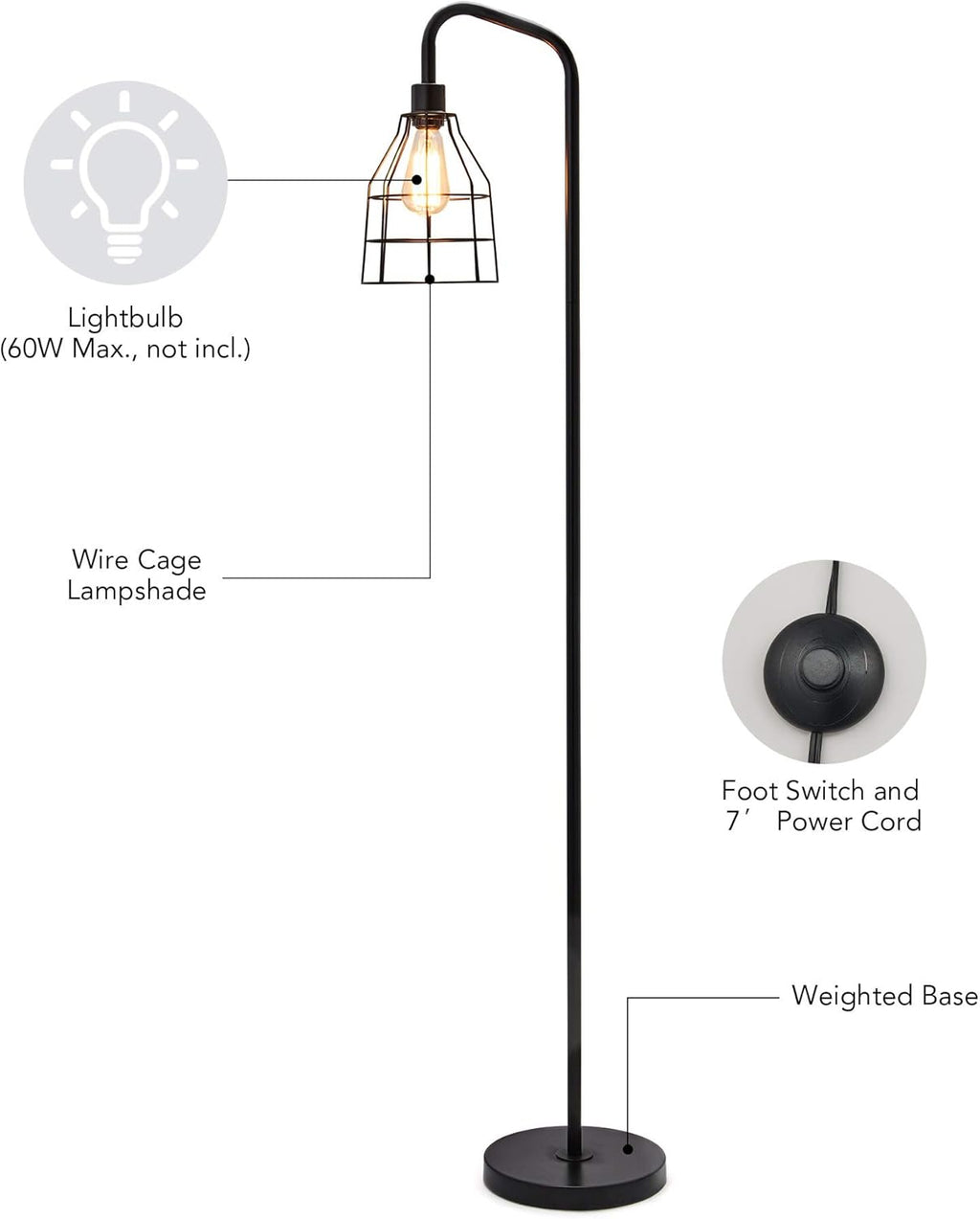 Black Industrial Floor Lamp with Heavy Metal Base K2127