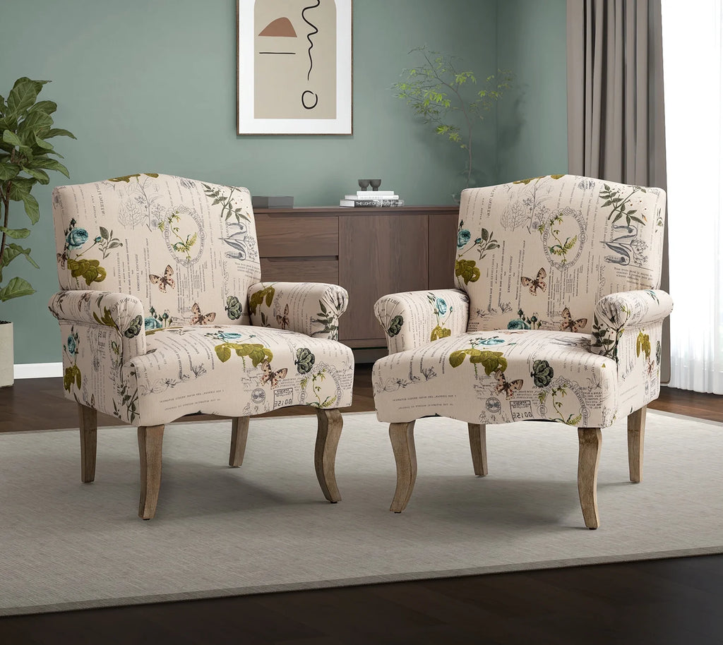 Upholstered Armchair Set of 2 with Pattern & Wooden Legs Y978844