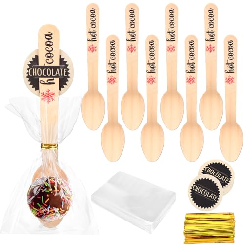 100 Set Christmas Disposable Wooden Spoons 5.5 Inches D865