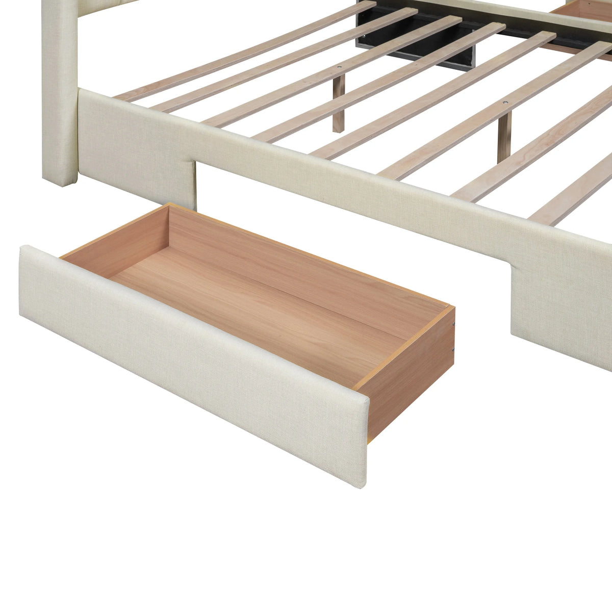 Beige Queen Size Upholstered Platform Bed with 3 Storage Drawers Z7393
