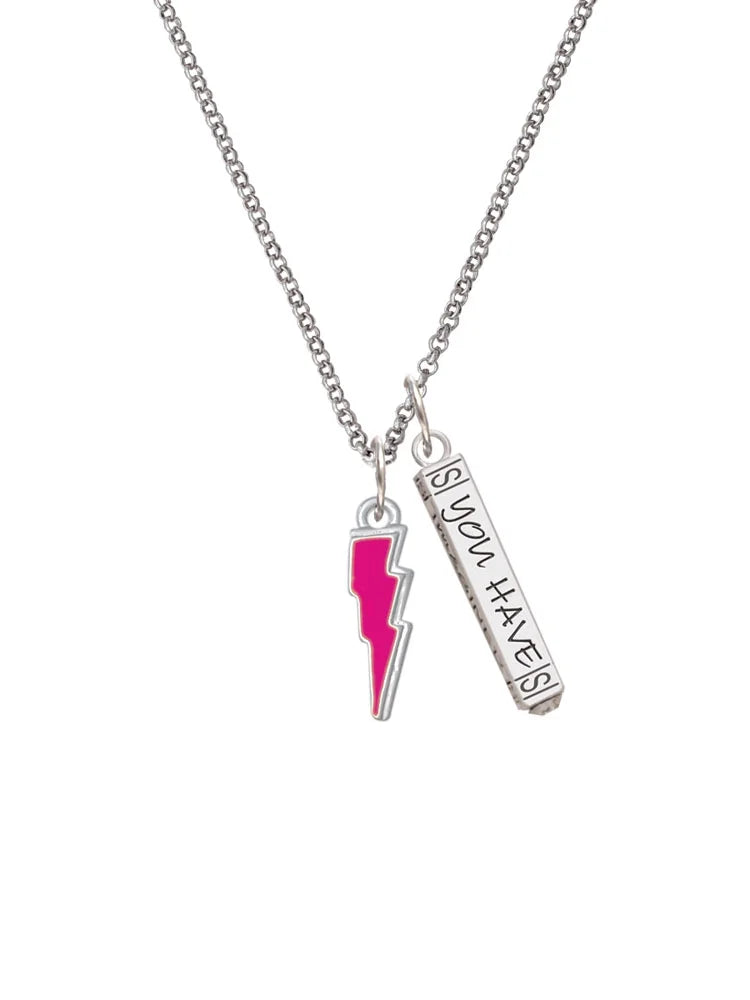 Hot Pink Lightning Bolt Bar Charm Necklace, 23" D648