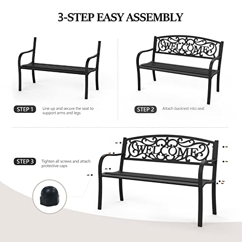 Black Metal Outdoor Bench L309