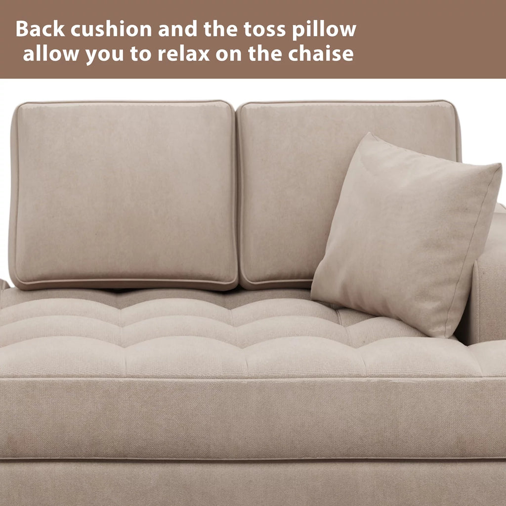 Warm Grey Tufted Chaise Lounge with Toss Pillow F465156